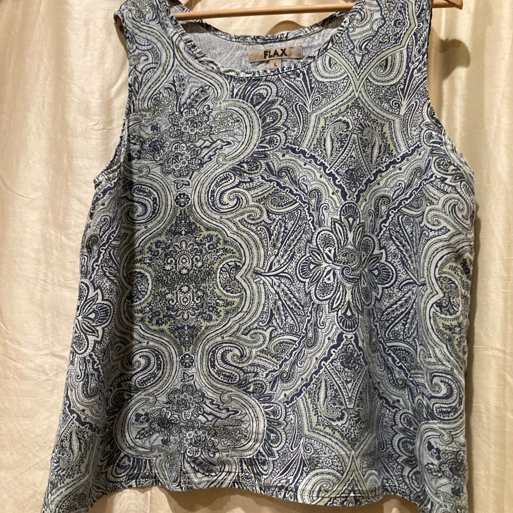 FLAX 100% Linen Paisley Tank Large